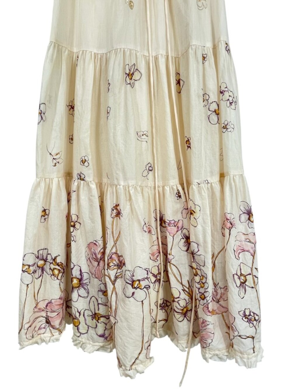 Rebecca Taylor 100% Cotton Floral Embroidered Tiered Midi Dress Ivory 4 - Picture 9 of 13
